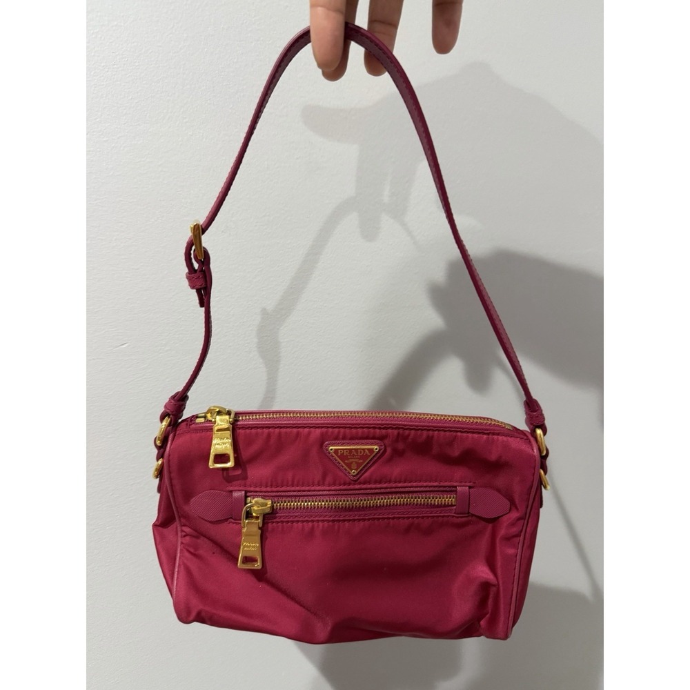 PRADA Shoulder Bag Nylon Pink Gold Hardware Authentic 9.5x5" 9" Handle‎ Drop  L